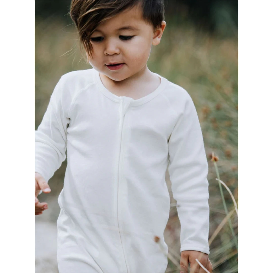 Fibre For Good Undyed Organic Cotton Long Sleeve Zip Romper Natural White