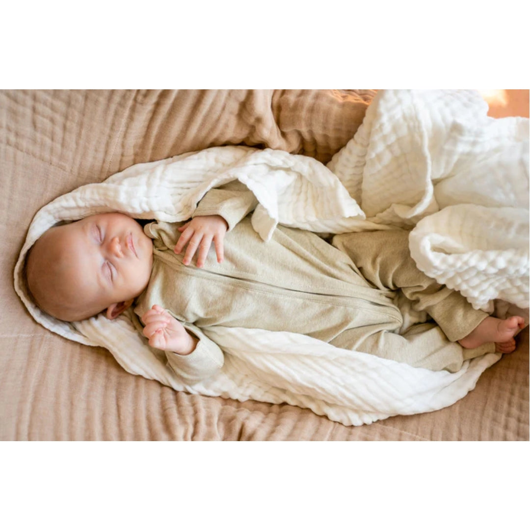 Fibre For Good Undyed Organic Cotton Long Sleeve Zip Romper Natural White