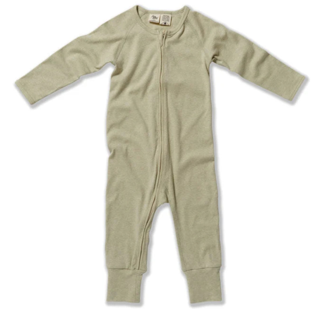 Fibre For Good Undyed Organic Cotton Long Sleeve Zip Romper Sage
