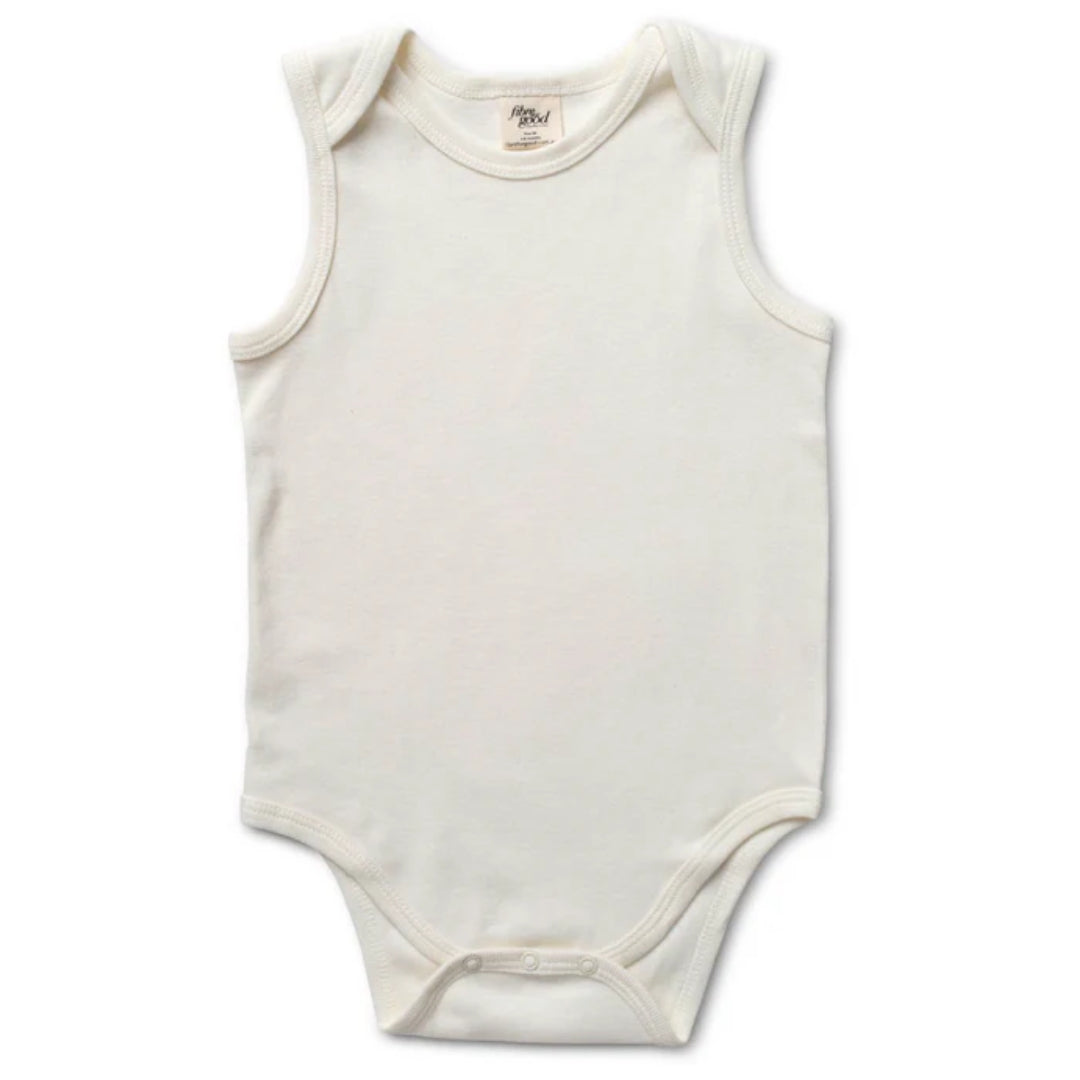 Fibre For Good Undyed Organic Cotton Sleeveless Bodysuit Natural White