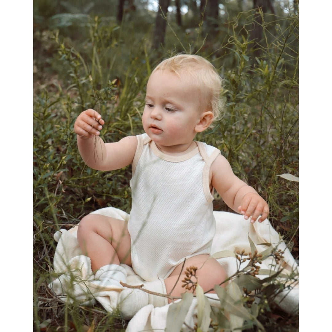 Fibre For Good Undyed Organic Cotton Mesh Bodysuit Natural White