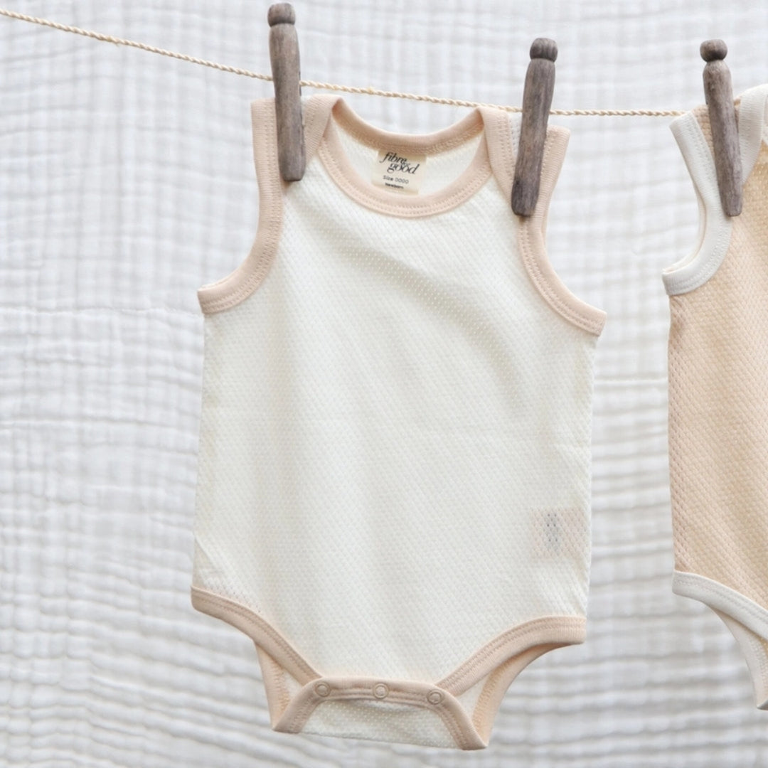 Fibre For Good Undyed Organic Cotton Mesh Bodysuit Natural White