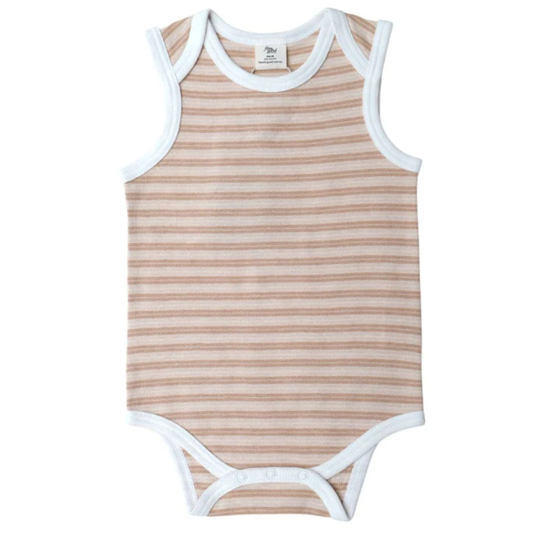 Fibre For Good Undyed Organic Cotton Pique Stripe Bodysuit Brown/Natural
