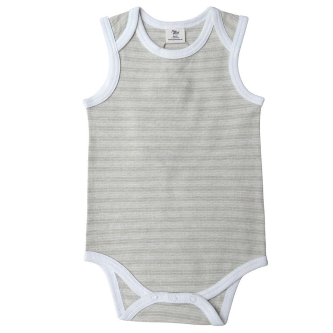 Fibre For Good Undyed Organic Cotton Pique Stripe Bodysuit Sage/Natural