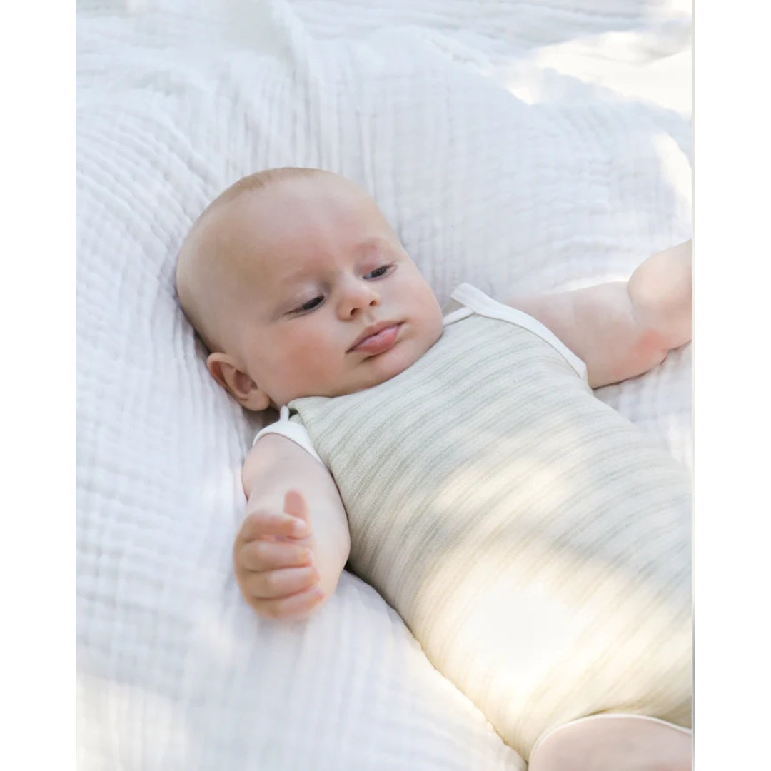 Fibre For Good Undyed Organic Cotton Pique Stripe Bodysuit Sage/Natural