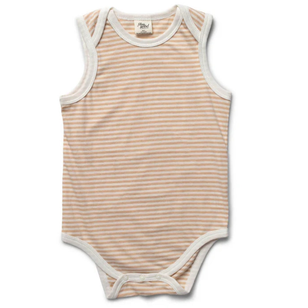 Fibre For Good Undyed Organic Cotton Stripe Jersey Bodysuit Brown/Natural