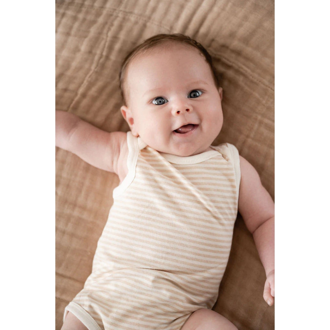 Fibre For Good Undyed Organic Cotton Stripe Jersey Bodysuit Brown/Natural