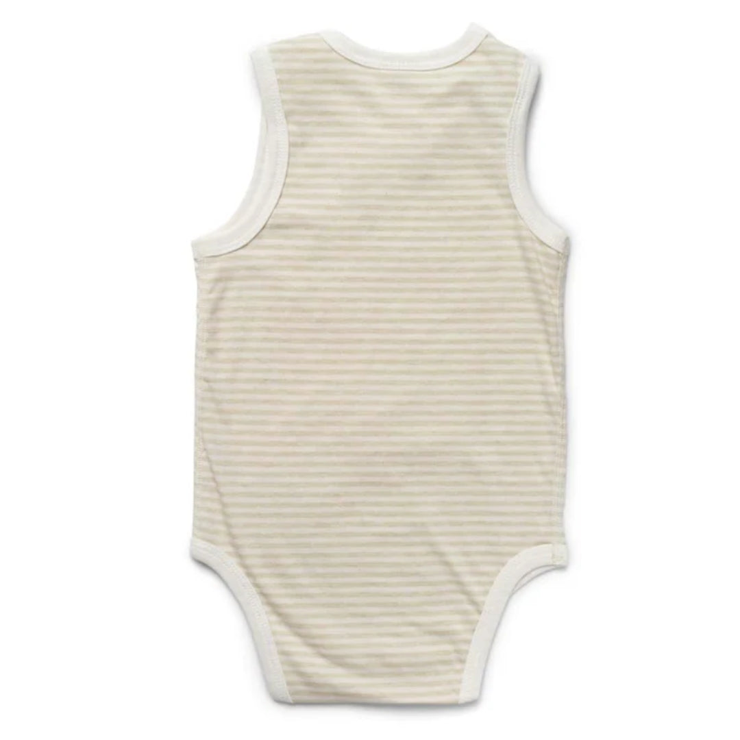 Fibre For Good Undyed Organic Cotton Stripe Jersey Bodysuit Sage/Natural