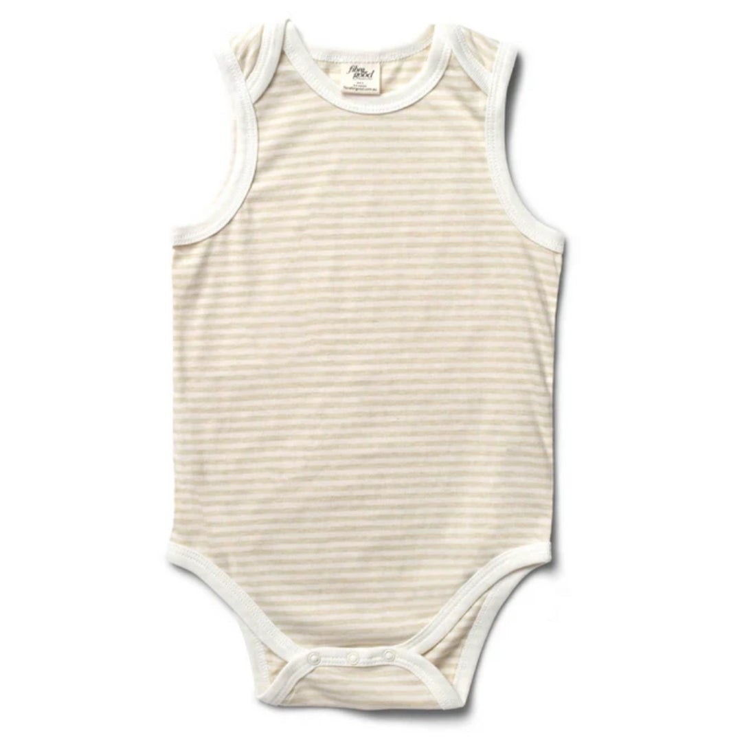 Fibre For Good Undyed Organic Cotton Stripe Jersey Bodysuit Sage/Natural