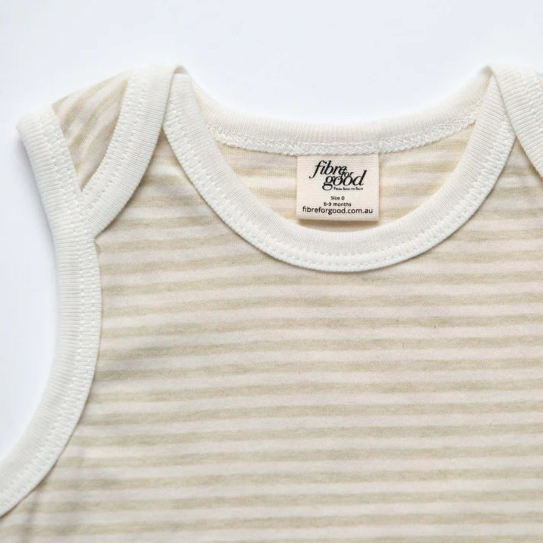 Fibre For Good Undyed Organic Cotton Stripe Jersey Bodysuit Sage/Natural