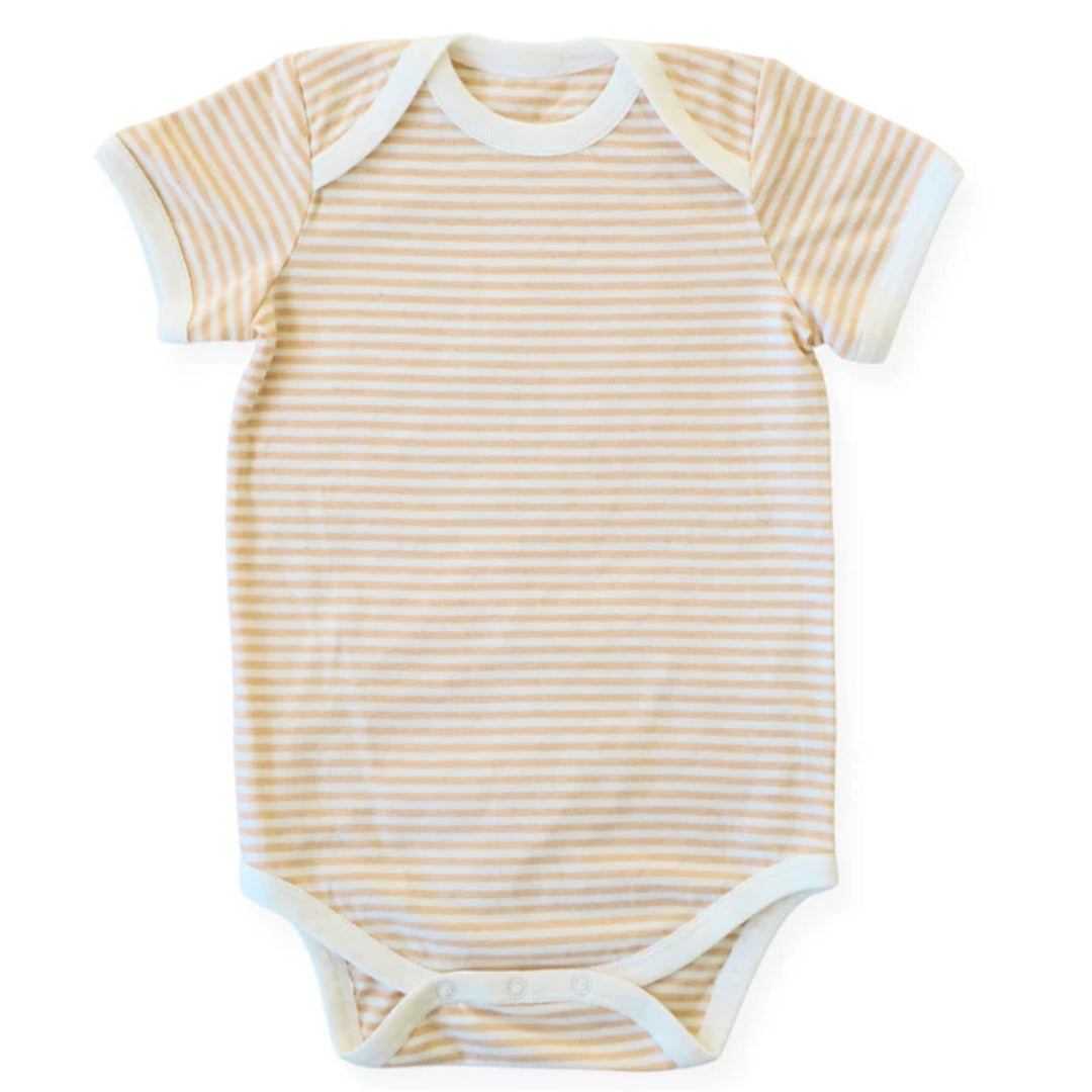 Fibre For Good Undyed Organic Cotton Short Sleeve Stripe Bodysuit Brown/Natural