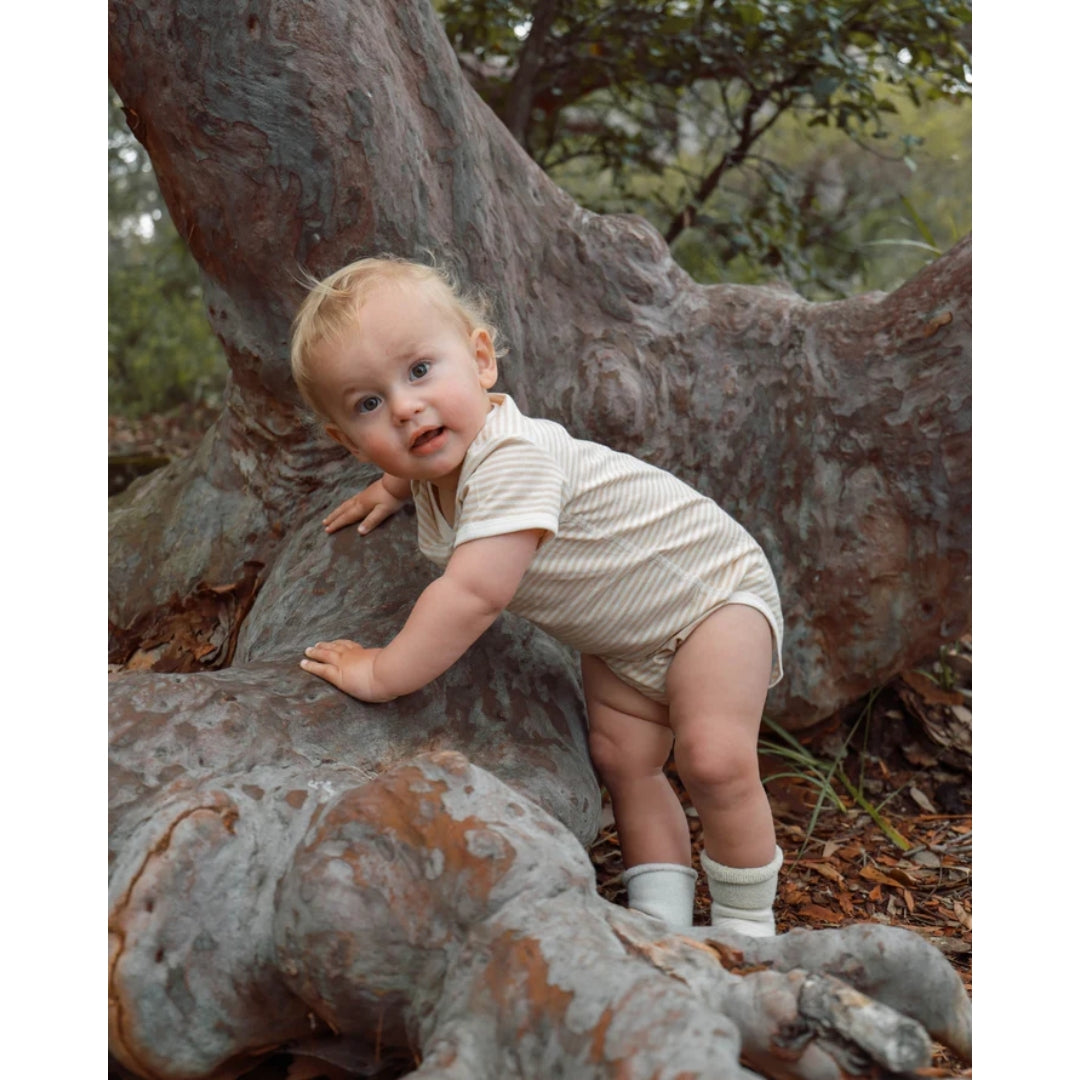Fibre For Good Undyed Organic Cotton Short Sleeve Stripe Bodysuit Brown/Natural