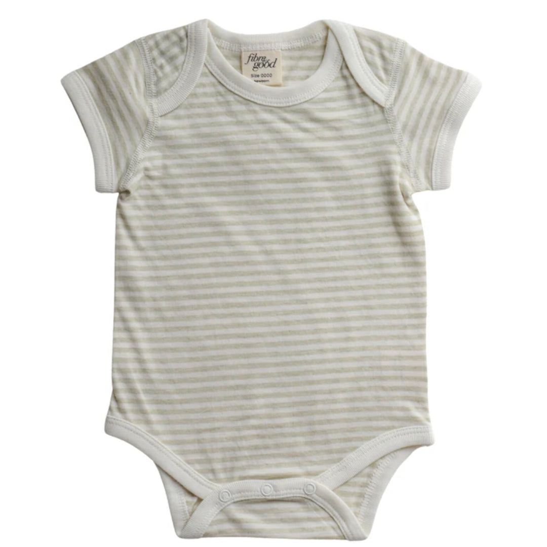 Fibre For Good Undyed Organic Cotton Short Sleeve Stripe Bodysuit Sage/Natural