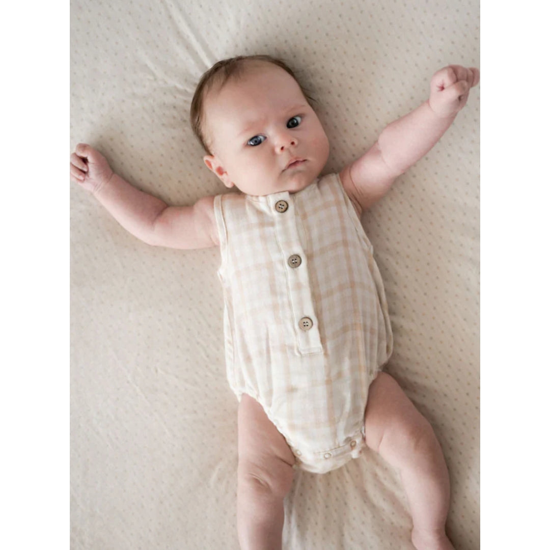 Fibre For Good Undyed Organic Cotton Check Sleeveless Bodysuit