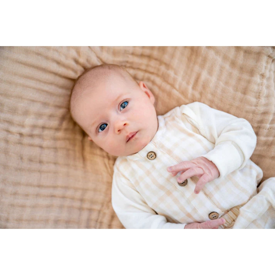Fibre For Good Undyed Organic Cotton Check Sleeveless Bodysuit