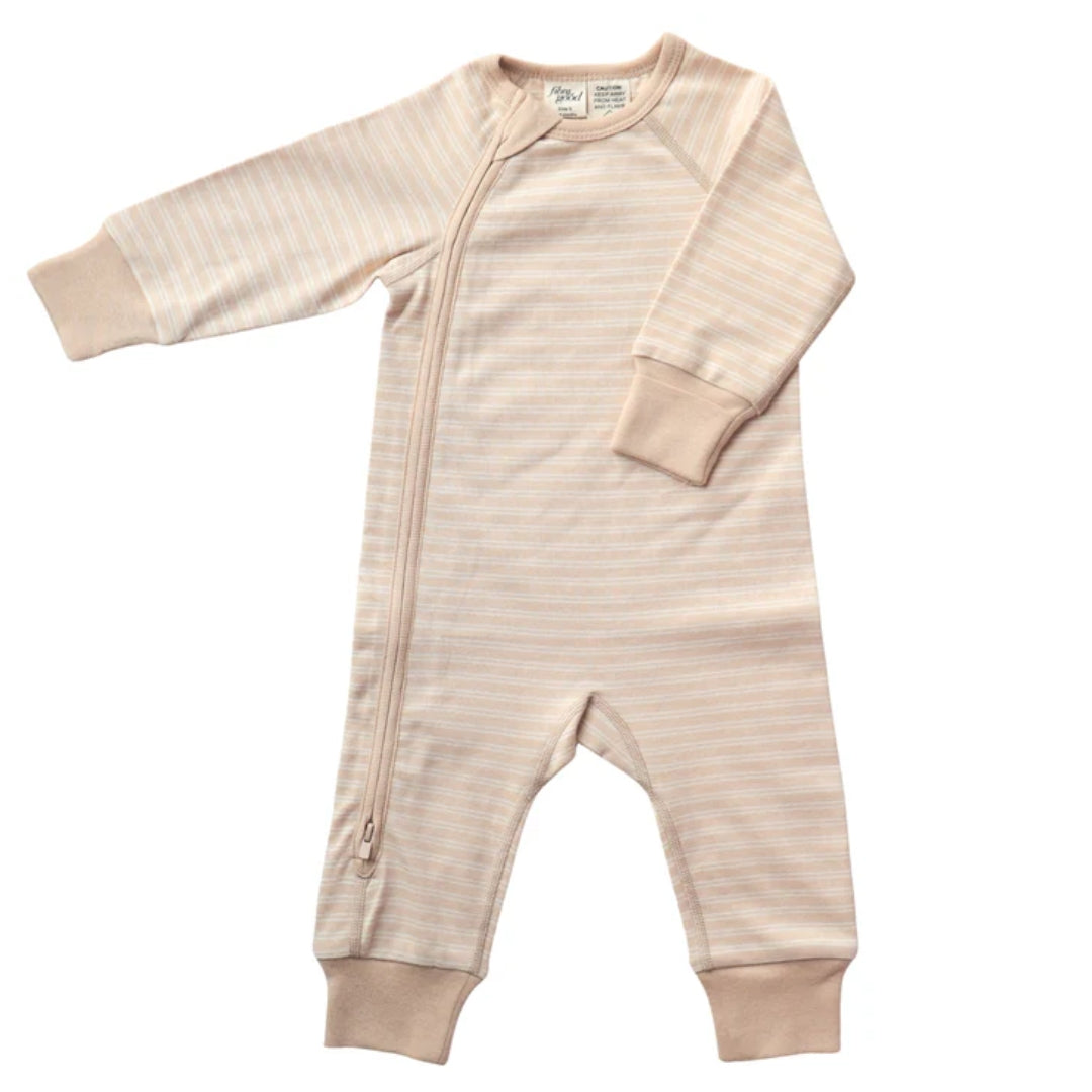 Fibre For Good Undyed Organic Cotton Double Stripe Romper Brown/Natural