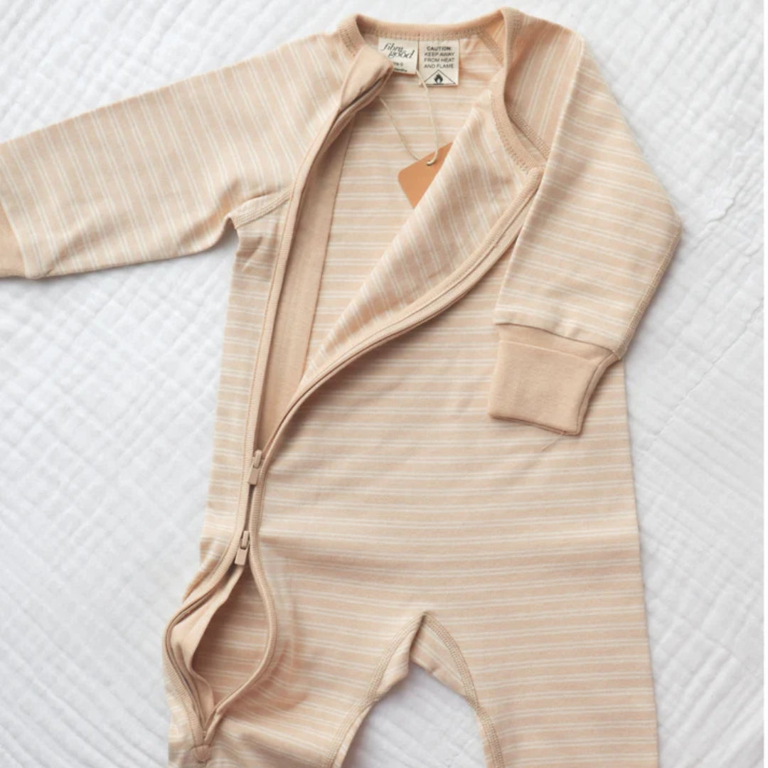 Fibre For Good Undyed Organic Cotton Double Stripe Romper Brown/Natural