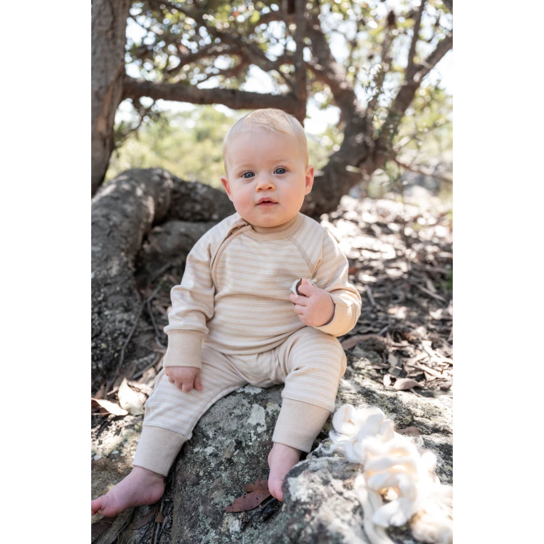 Fibre For Good Undyed Organic Cotton Double Stripe Romper Brown/Natural