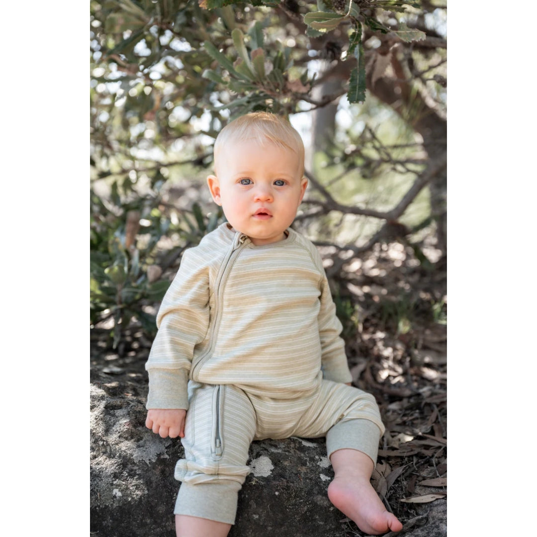 Fibre For Good Undyed Organic Cotton Double Stripe Romper Sage/Natural