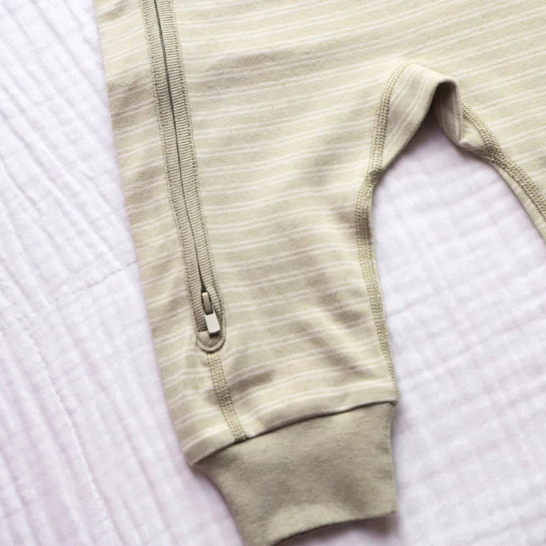 Fibre For Good Undyed Organic Cotton Double Stripe Romper Sage/Natural