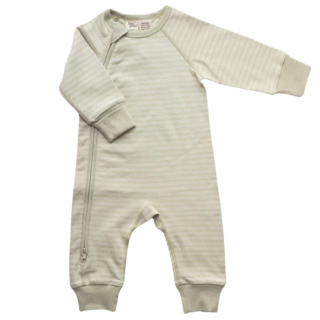 Fibre For Good Undyed Organic Cotton Double Stripe Romper Sage/Natural