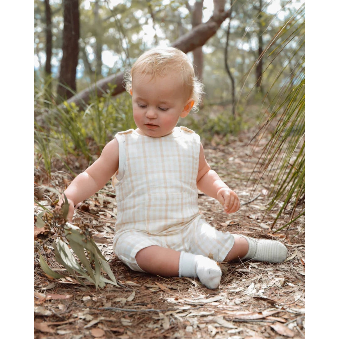 Fibre For Good Undyed Organic Cotton Gingham Sleeveless Overall