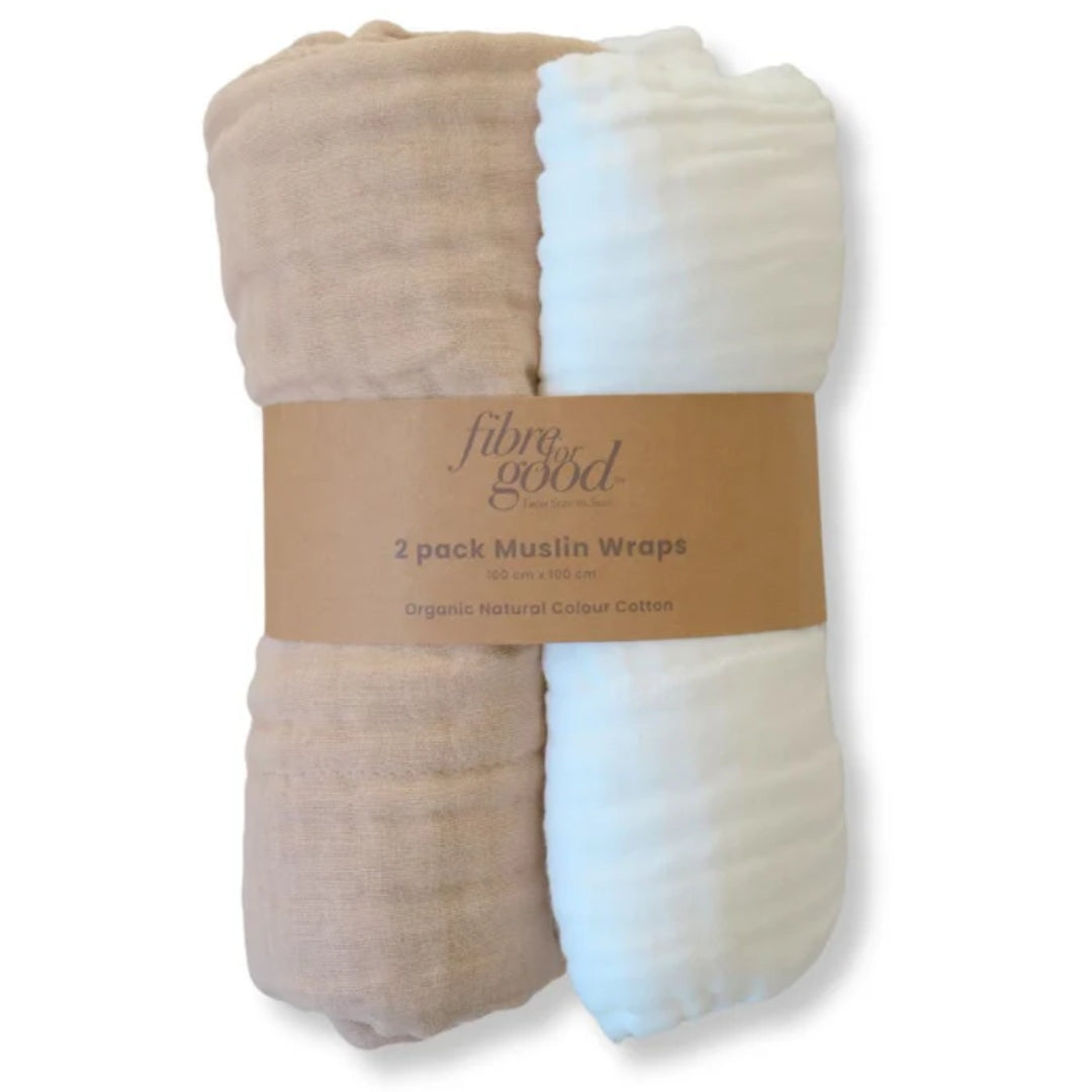 Fibre For Good Undyed Organic Cotton Muslin Wraps 2pk