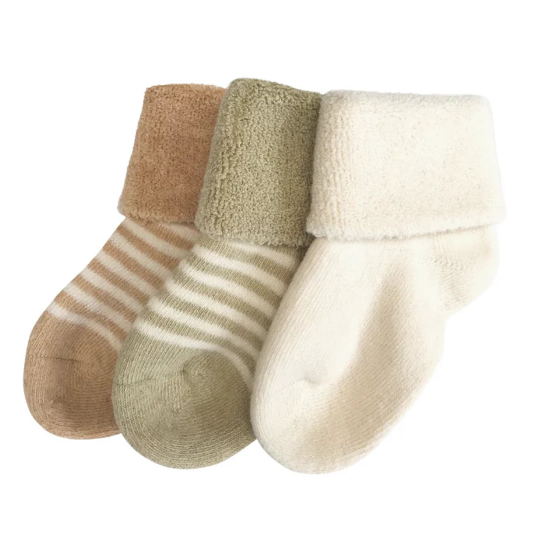 Fibre For Good Undyed Organic Cotton Stripe 3 Pack Socks Small (0-6 Months)