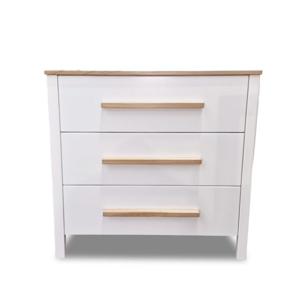 Gusto + Darcy Omorfi Cot White/Maple Wash with 3 Drawer Chest & Sweet Pea Standard Mattress Package Deal