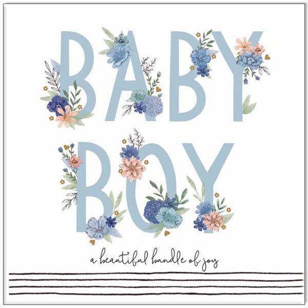 Waterlyn Baby Boy Floral Text Greeting Card BLU_JM01