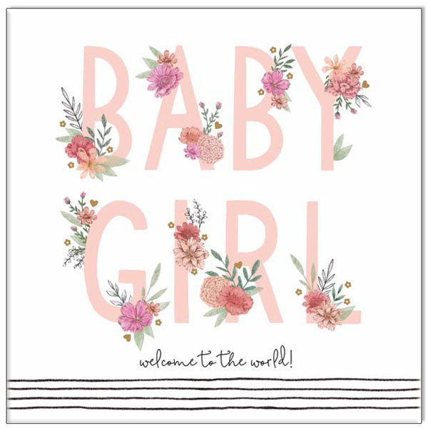 Waterlyn Baby Girl Floral Text Greeting Card BLU_JM02