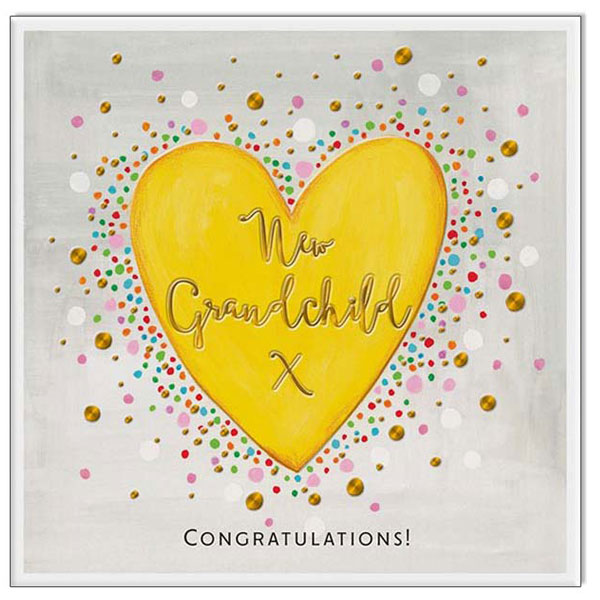 Waterlyn Janie Wilson New Grandchild Gold Heart Greeting Card JWL_LA13