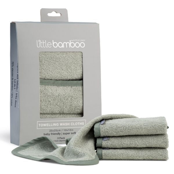 Little Bamboo Towelling Washers 3pk Bayleaf
