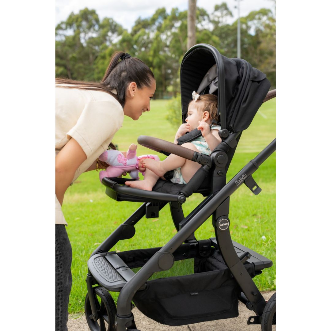 Love n Care Neo All-in-One Stroller Ebony with Carry Cot, Cup Holder, Mosquito Net, Rain Cover, Second Seat & Seat Liner