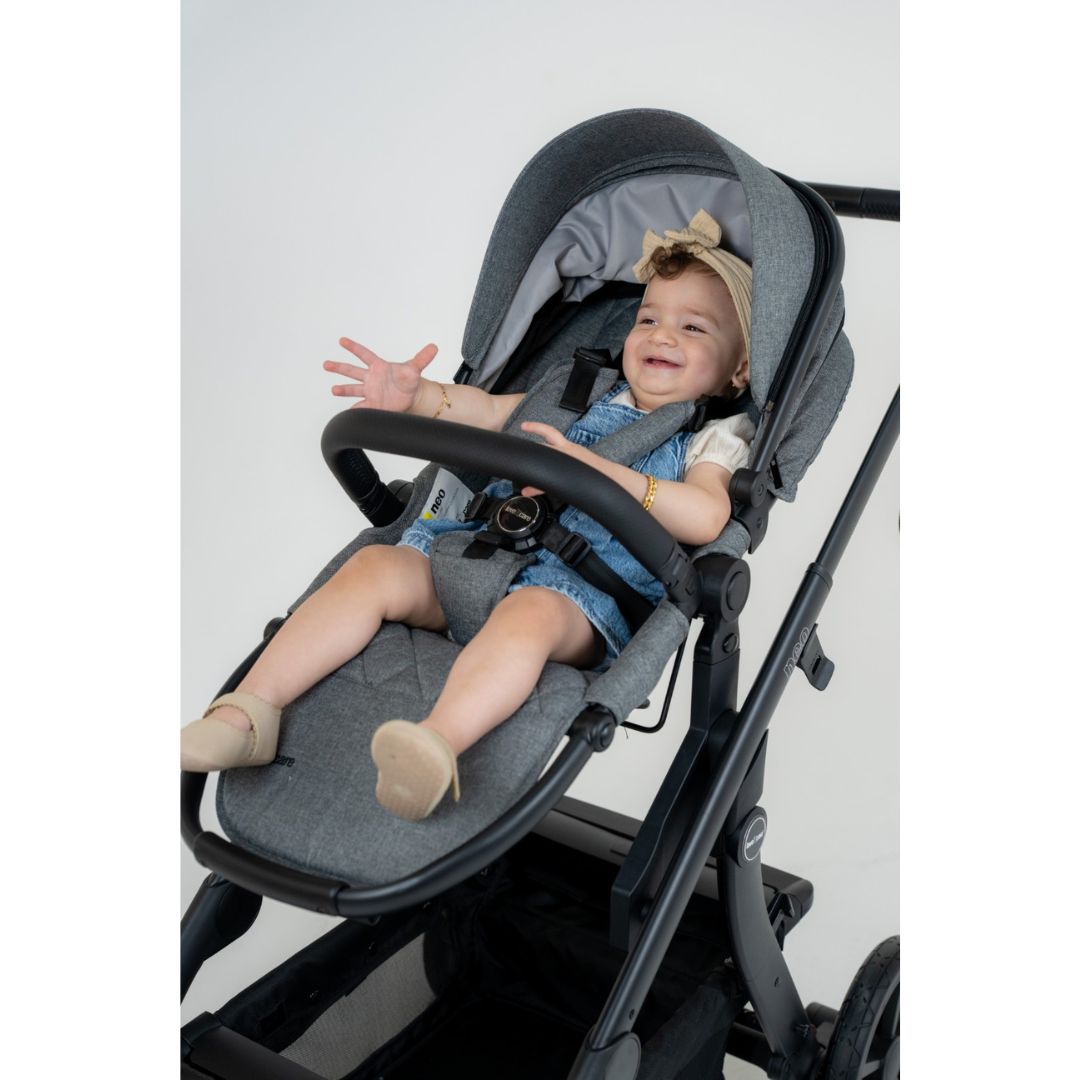 Love n Care Neo All-in-One Stroller Heathered Grey + Carry Cot, Cup Holder, Mosquito Net, Rain Cover, Second Seat & Seat Liner