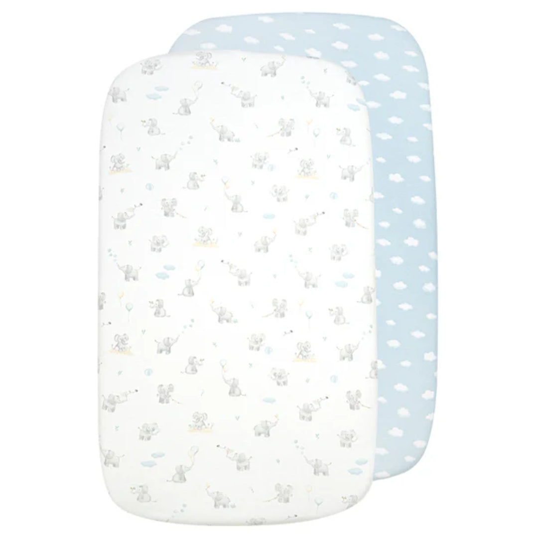 Living Textiles Bedside Sleeper Fitted Sheets 2pk Elephant Playtime