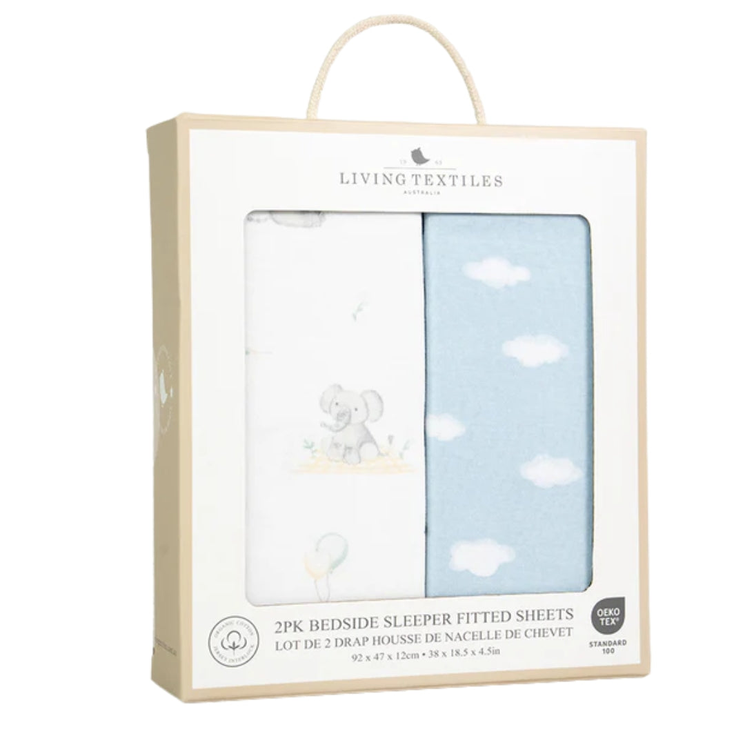 Living Textiles Bedside Sleeper Fitted Sheets 2pk Elephant Playtime