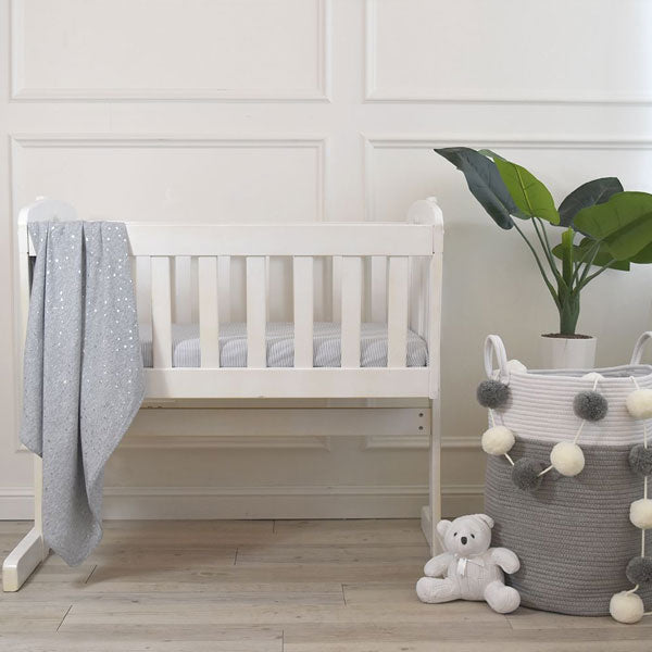 Living Textiles Jersey Bassinet Fitted Sheets 2pk Grey Melange/Stripe