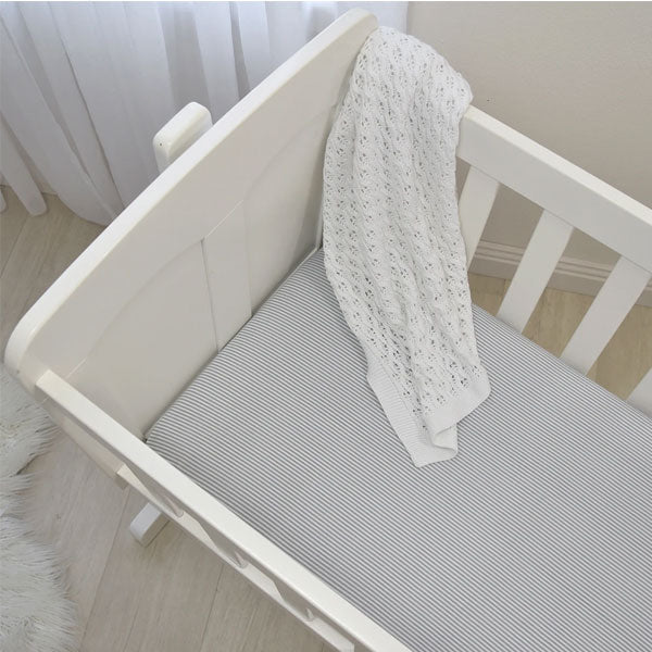 Living Textiles Jersey Bassinet Fitted Sheets 2pk Grey Melange/Stripe