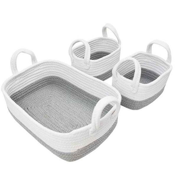 Living Textiles Cotton Rope Basket 3pc Grey/White