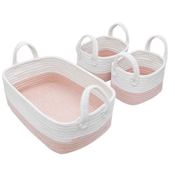 Living Textiles Cotton Rope Basket 3pc Blush/White
