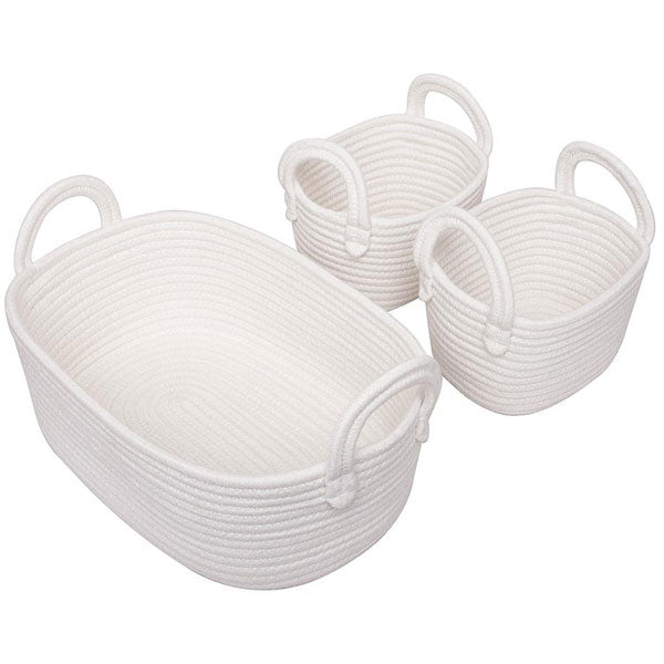 Living Textiles Cotton Rope Basket 3pc White