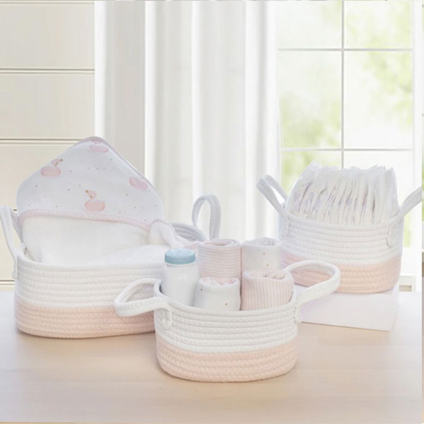 Living Textiles Cotton Rope Basket 3pc Blush/White