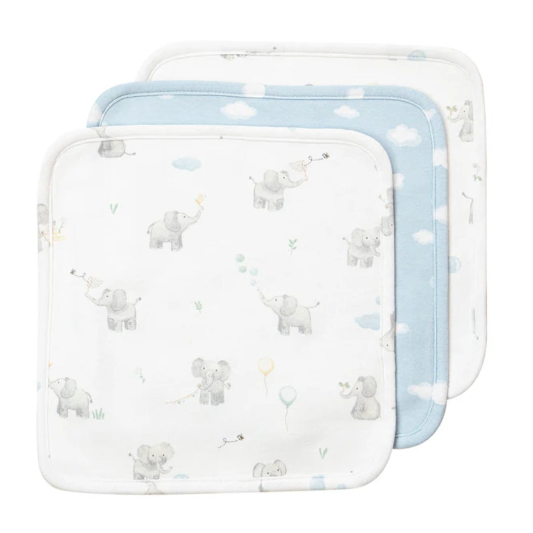 Living Textiles Washcloths 3pk Elephant Playtime