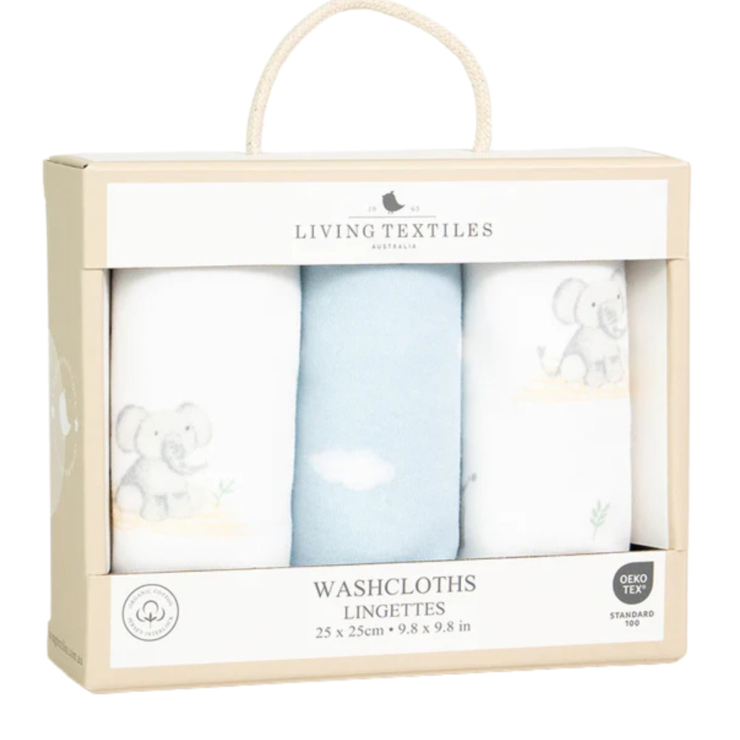 Living Textiles Washcloths 3pk Elephant Playtime
