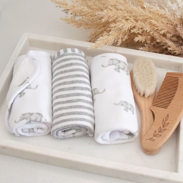 Living Textiles Washcloths 3pk Watercolour Elephant