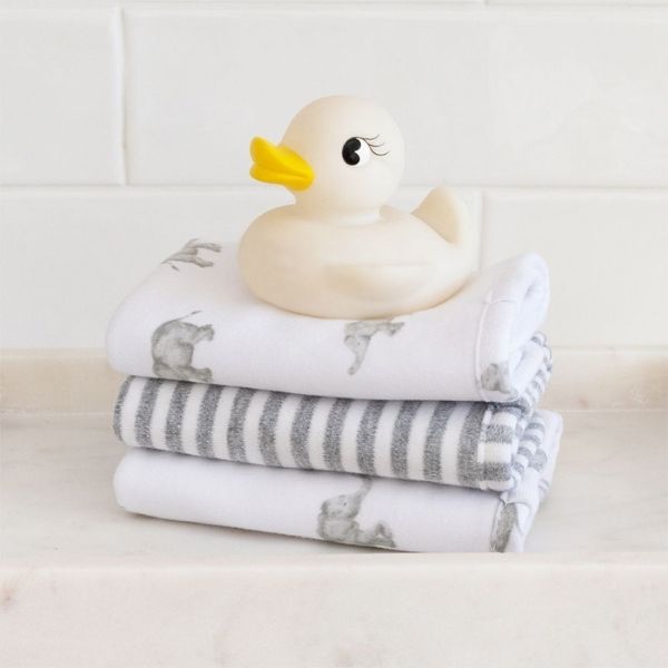 Living Textiles Washcloths 3pk Watercolour Elephant
