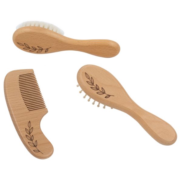 Living Textiles Baby Wooden Brush & Comb Set 3pc