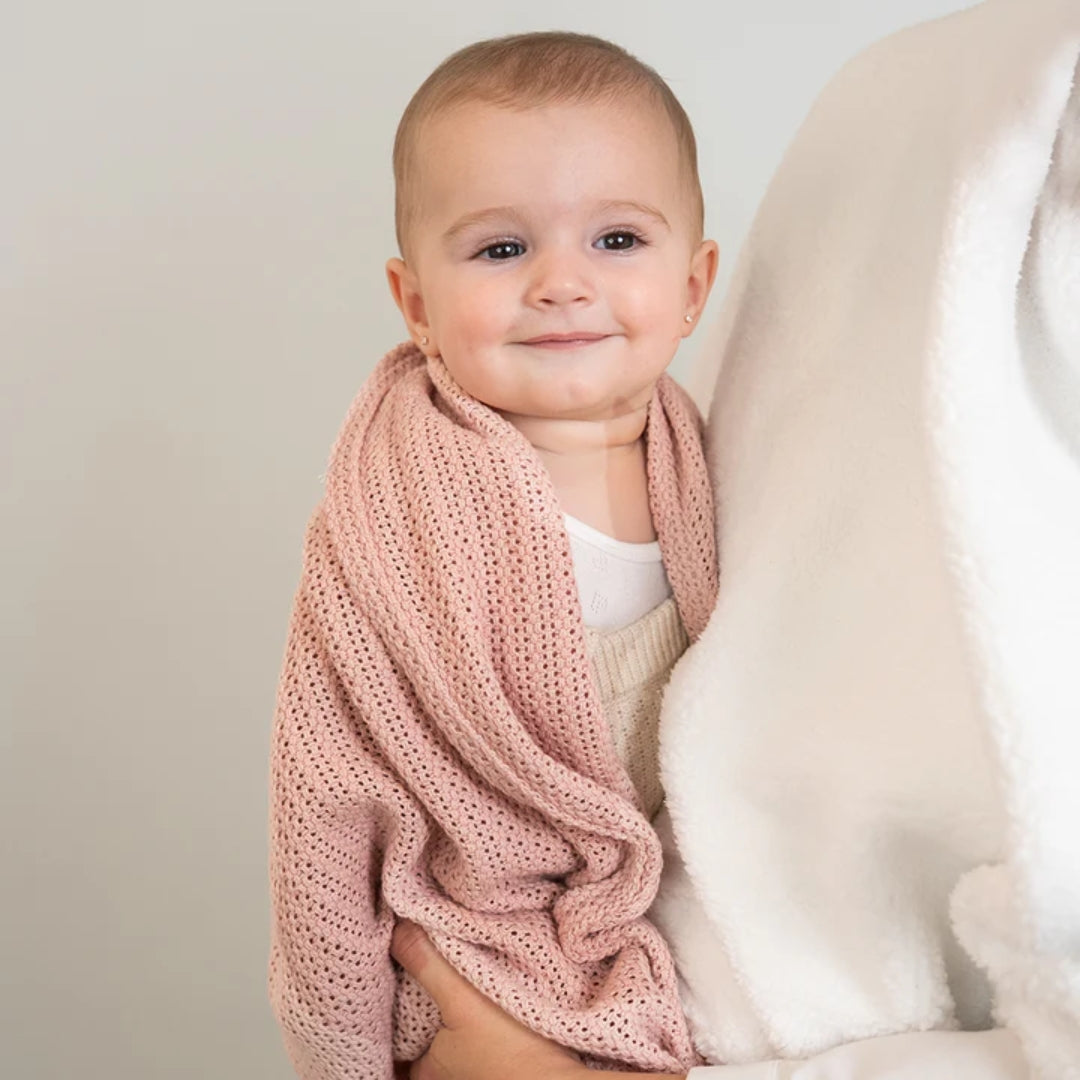 Living Textiles Cotton Bassinet Cellular Blanket Dusty Pink