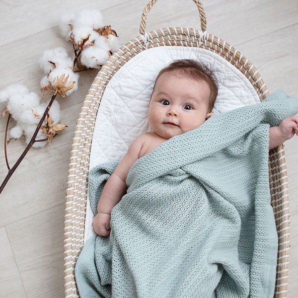 Living Textiles Organic Bassinet/Cradle Cellular Blanket Sage